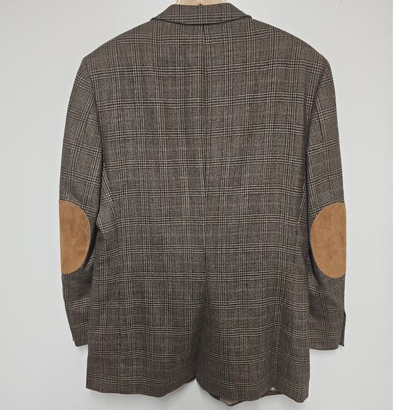VTG Glen Check Plaid Lambswool Blazer Mens 42L Academia Elbow Patch Professor - Picture 2 of 11